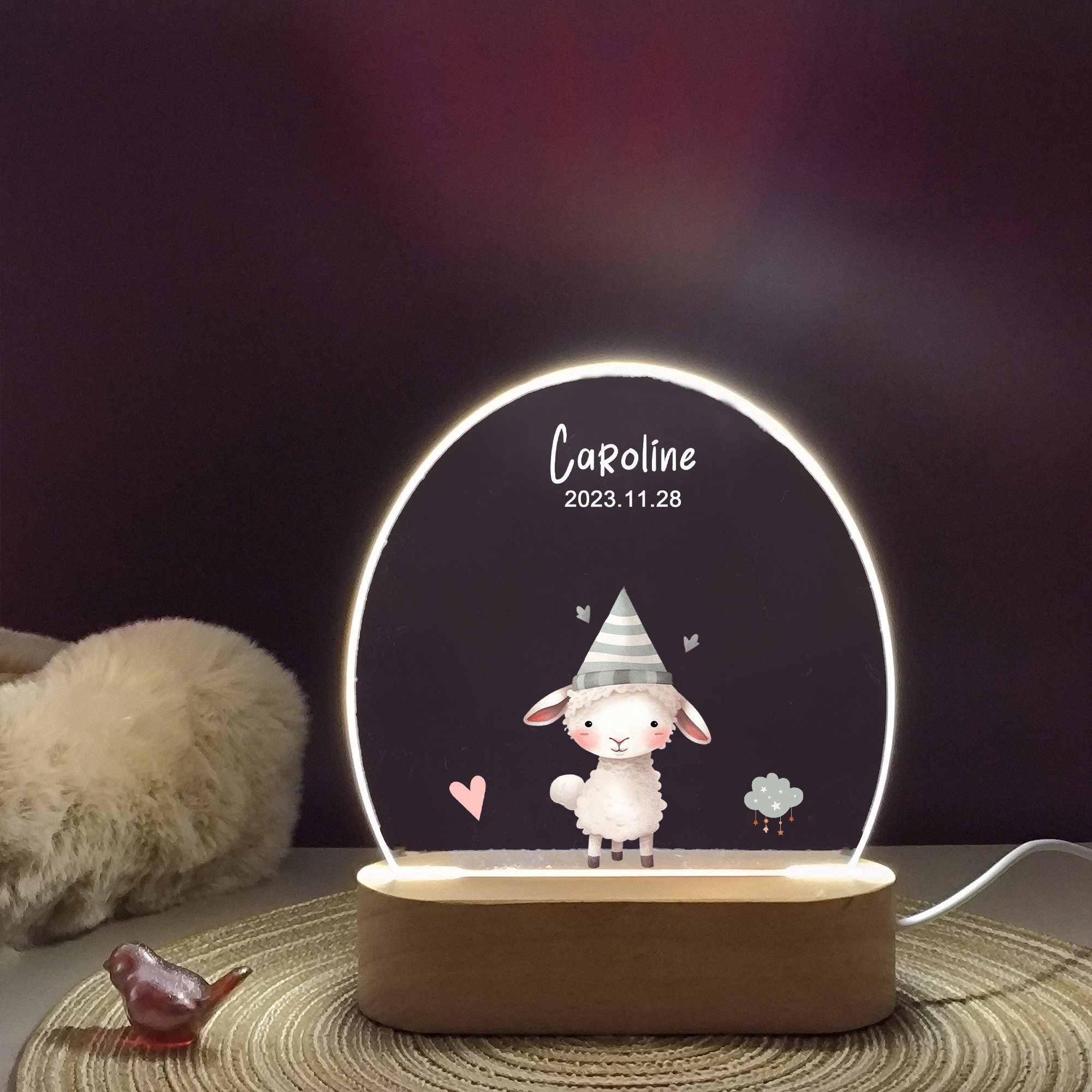 Personalized night lights for baby, Customized warm sheep baby night light, Lovely sheep baby night lamp, baby room deco shower gift