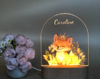 Personalized fox night light, Smile fox queen night lamp for her, Customized Lovely fox night light, bedroom deco gift for mother