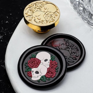 Wachs Siegel Stempel, Schädel Rose Stempel, Love Rose Schädel Wachs Siegel für Einladung Hochzeit Geschenkverpackung, Schädel Wachsstempel Kit, Siegellack Ofen