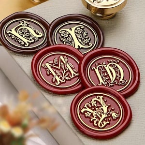 Sellos de cera, sellos de letras vintage, sellos de cera con letras botánicas para envolver regalos de boda o invitaciones, kit de sellos de cera con letras mayúsculas, flores
