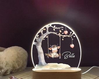 Night light for Personalized Birthday gifts, Lovely dairy cow night light with name, Owl night lamp, kids room Decro, Tiger night lamp