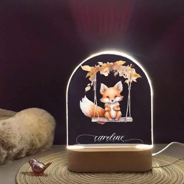 Personalized baby night light, Fox night light with name, animal acrylic night lamp, kids room gift, baby shower gift, Squirrel night light