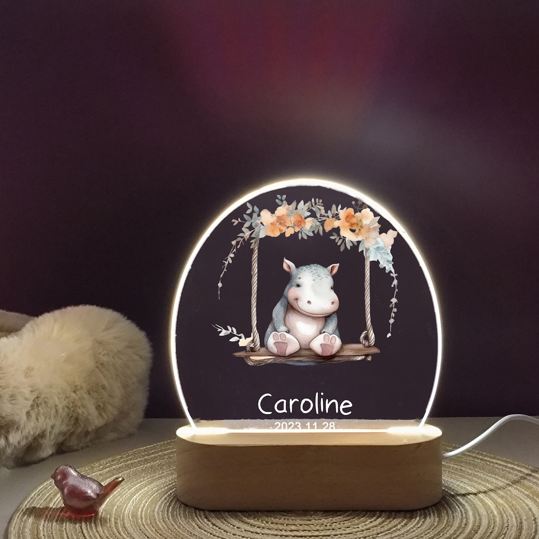 Personalized Night Lights for Baby, River Horse on the Flower Swing