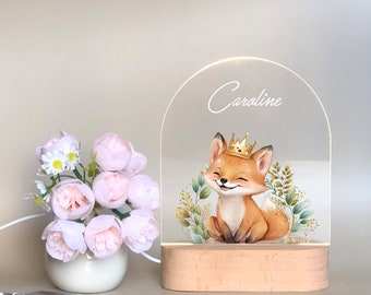 Personalized fox night light, Bedroom Decor, Custom Name Boho Night LED Light, acrylic night lamp, kids room gift, shower gifts for her baby