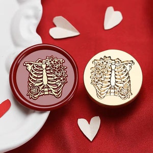 Wachs-Siegel Stempel, Rose Rippe Stempel, Love Skelett Wachs-Siegel für Einladung, Hochzeit, Geschenk, Verpackung, Dunkles Wachs Stempel-Kit, Siegelwachs, Löffel, Ofen