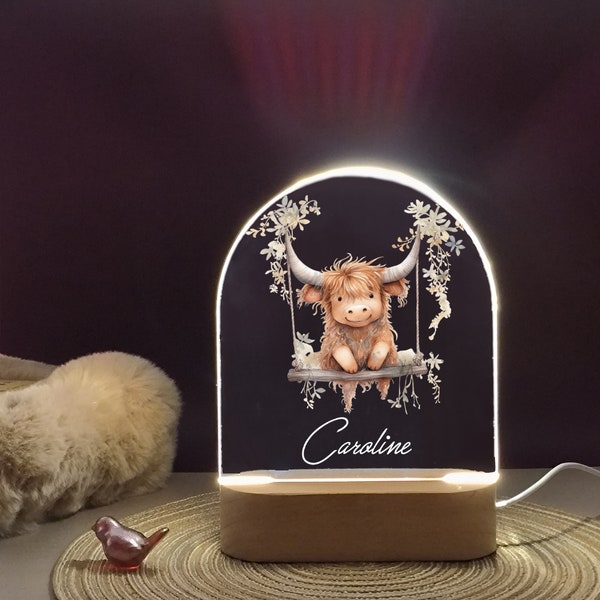 Personalized night light for baby, Lovely yak night light with name, animal acrylic night lamp, kids room gift, baby shower gift, Owl lamp