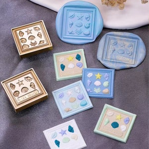 Maritime Wachssiegel-Stempel, Seestern und Muscheln, Wachssiegel, für Einladung, Hochzeit, Geschenkverpackung, Glückspilz-Wachsstempel-Kit, Wachslöffel