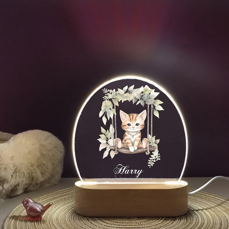 Cat Night Lights for Personalized Baby Gift, Cat on the Swing Night