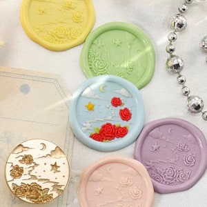 Wachs Siegel Stempel, Nacht Rose Stempel Wachs Siegel für Einladung Hochzeit Umschlag Geschenk Verpackung, Wachs Stempel Kit, Sternrose und Mond Siegelstempel