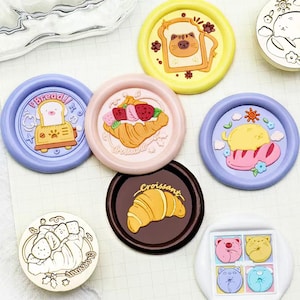 Wachs Siegel Stempel, Cartoon Backen Stempel Wachs Siegel für die Einladung Geschenk Verpackung, Cartoon Essen Wachs Stempel Kit, schöne Croissant Siegelwachs Stempel