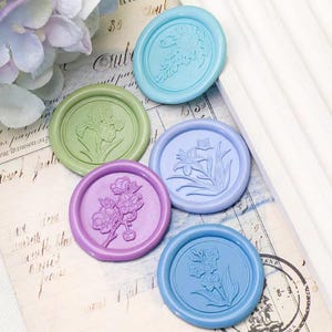 Tampons de cire, tampons botaniques, tampons de cire fleurs pour emballage cadeau, cartes de mariage, kit de tampons de cire muguet, tampons orchidée papillon