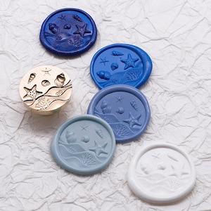 Timbro sigillo di ceralacca Seabeach, sigilli di ceralacca a forma di stella marina e conchiglia per inviti, confezioni regalo per matrimonio, kit timbro di ceralacca a forma di onda marina, cucchiaio per ceralacca, 25 mm