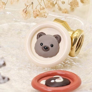 Tampon de cire, belle tête d'ours, sceaux de cire d'ours de 15 mm pour faire-part de mariage, emballage cadeau, kit de tampons de cire d'ours, poêle à cacheter