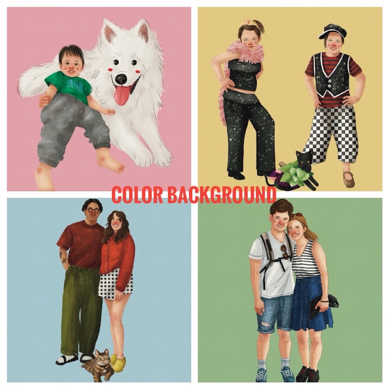 Ilustración de personaje personalizada / Retrato de pareja y familia estilo libro de cuentos / Arte digital personalizado / Ilustración de personaje de libro de cuentos personalizada imagen 7