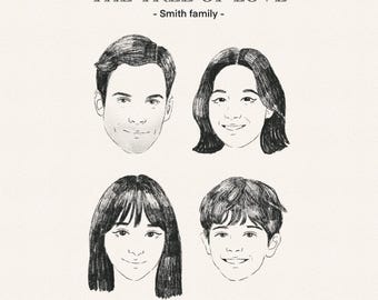 The Tree of Love – Custom Hand-Drawn Family Tree Portrait, Personalized Family Heirloom, Framed Family Portrait, Anniversary & Christmas Gif