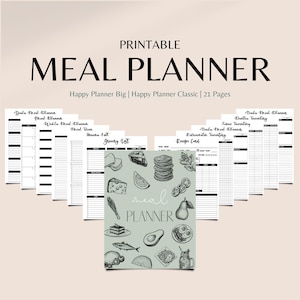 MEAL PLANNER Undated | Printable PDF | 21 Pages | Happy Planner Big & Classic Inserts | Weekly Meal Plan, Grocery List, Pantry Tracker