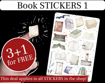 BOOK Stickers 1 Watercolor, Reading Stickers & Booklover Stickers, Reading Girl Stickers, Bookworm Stickers, Book Sticker Sheet