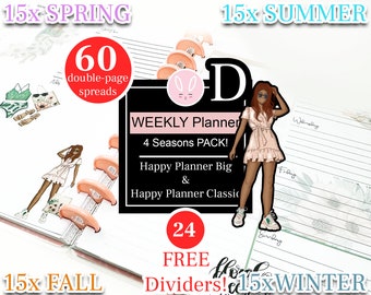 Undated Weekly and Daily D Planner BUNDLE, 4 Seasons Pack for Happy Planner Big & Classic Insert, New Girl Planner, Glam Girl with Red hair