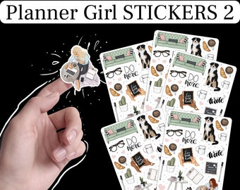 Planner Girl Stickers Sheet 2, Girl Boos Sheet, Cute Girl Stickers, Stay at Home Stickers , Home  Office Stickers