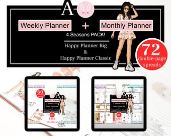 Undated Weekly and Monthly A Planner BUNDLE, 4 Seasons Pack for Happy Planner Big & Classic Insert, happy planner horizontal, undated month