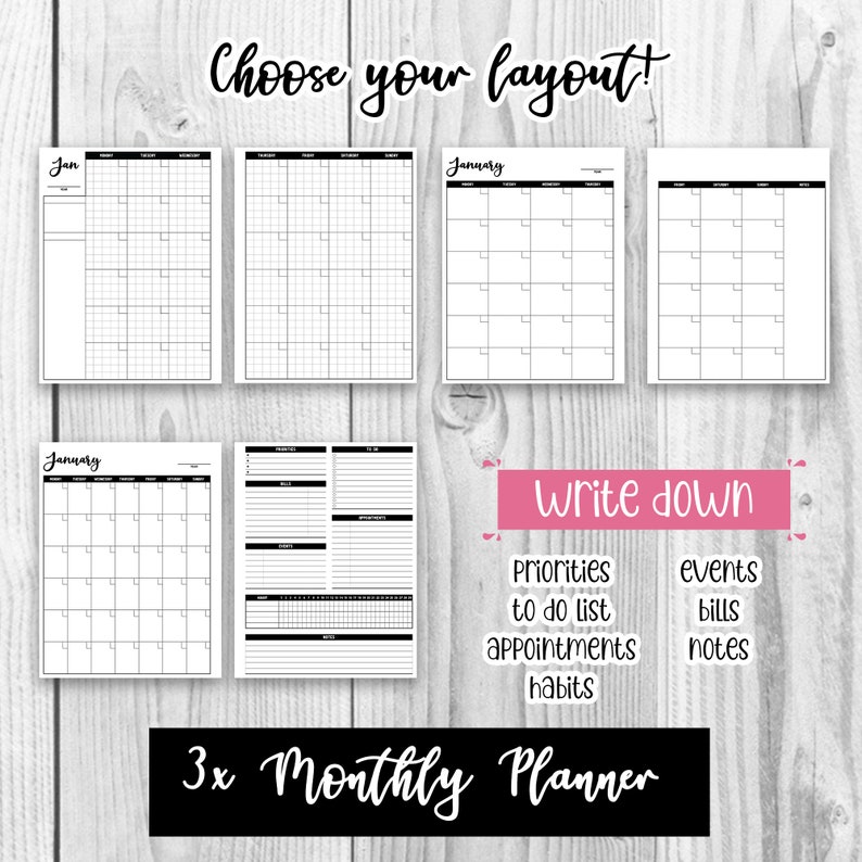 Undated MONTHLY Planner, Happy Planner BIG & Classic, Monthly Log, Monthly Overview, Month at a Glance, PDF Printable Insert 画像 2