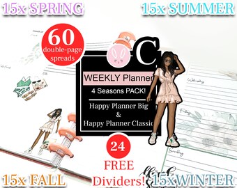 Undated Weekly and Daily C Planner BUNDLE, 4 Seasons Pack for Happy Planner Big & Classic Insert, New Girl Planner, Cute Black Girl Planner