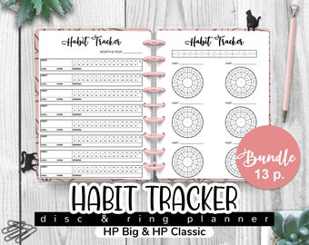 HABIT Tracker-bundel, Happy Planner BIG & Classic, circulaire gewoonte-tracker, wekelijkse, maandelijkse en jaarlijkse gewoonte-tracker