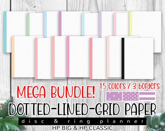 Pastel BUNDLE! Dotted, Lined & Grid Paper with 15 color borders! Big and Classic Happy Planner Inserts