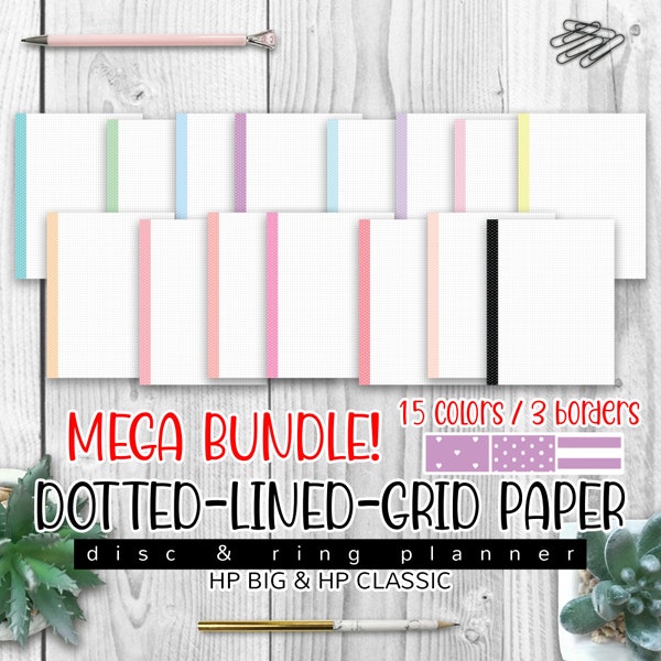 Pastel BUNDLE! Dotted, Lined & Grid Paper with 15 color borders! Big and Classic Happy Planner Inserts