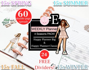 Undated Weekly and Daily E Planner BUNDLE, 4 Seasons Pack for Happy Planner Big & Classic Insert, Redheaded Girl Planner, Girl with Red Hair