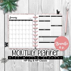 Undated MONTHLY Planner, Happy Planner BIG & Classic, Monthly Log, Monthly Overview, Month at a Glance, PDF Printable Insert zdjęcie 1