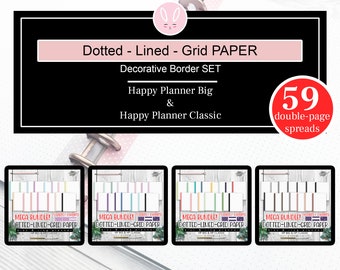 MEGA BUNDLE 59 color borders!! Dotted, Lined & Grid Pape, Pastel, Summer and Greyscale Colors, Big and Classic Happy Planner Inserts