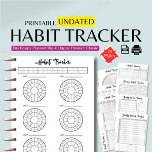 Paquete de seguimiento de hábitos, Happy Planner BIG & Classic, seguimiento de hábitos circular, seguimiento de hábitos semanal, mensual y anual.