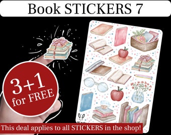 BOOK Stickers 7 Watercolor, Book Sticker Sheet, Book Sticker Pack, Happy Planner Sticker Book, Book Planner Sticker, Journal Sticker Book