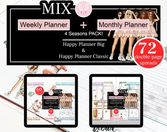 Undated Monthly MIX Planner BUNDLE, 4 Seasons Pack for Happy Planner Big & Classic Insert, undated monthly, 2 page weekly planner refill