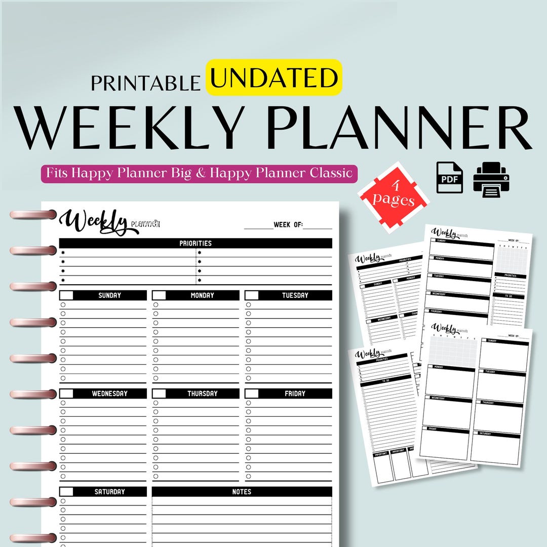 UNDATED Weekly Planner Printable | Happy Planner Inserts | Big ...