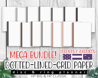 Bundle Greyscale & Muddy Ground Dotted, Lined and Grid Paper with 14 color borders! Big and Classic Happy Planner Inserts