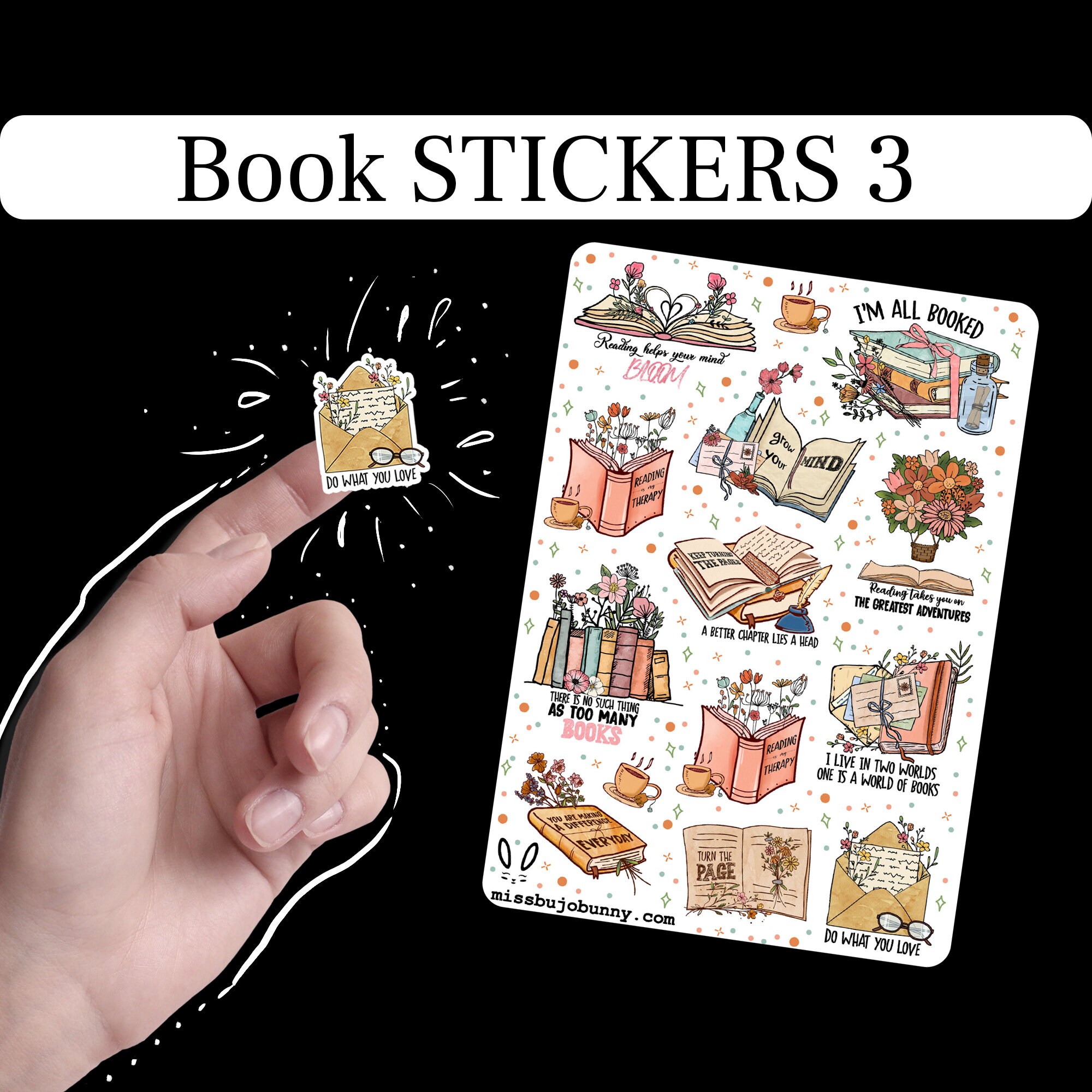 BOOK Stickers 3 Book Stickers Quote Reading Sticker Sheet Etsy