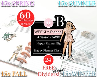 Undated Weekly and Daily B Planner BUNDLE, 4 Seasons Pack for Happy Planner Big & Classic Insert, Blond Girl Planner, pastel weekly planner