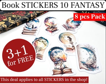 Book STICKERS 10 fantasy, journal sticker book, digital sticker book, book sticker sheet, bookish sticker, reading sticker, kindle sticker