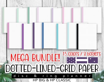 BUNDLE Frist Blush & Summertide Colors! Dotted, Lined and Grid Paper with 15 color borders! Big and Classic Happy Planner Inserts