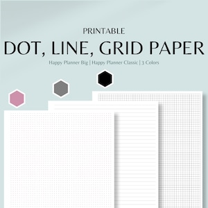 Dotted, Lined & Grid Paper Bundle – Pink, Grey and Black Printable Inserts for Happy Planner Big and Classic | Minimalist Digital PDF