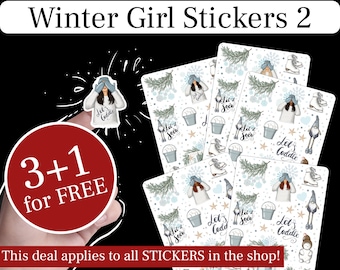 Winter meisje sticker vel set 2, planner meisje sticker, vakantie stickers, winter stickers, journaling sticker set