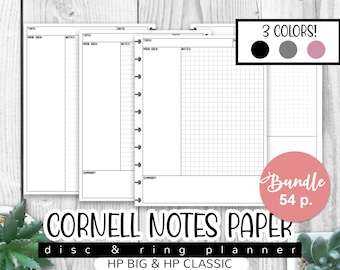 CORNELL NOTES, Lined, Squared and Grid Paper, Big & Classic Happy Planner Inserts