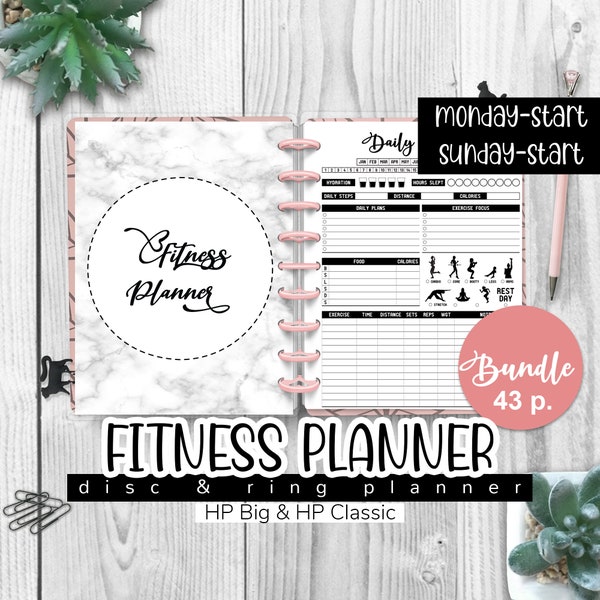 FITNESS Planner Undated, Workout Planner, Meal Planner, Macro Trackers, Big & Classic Happy Planner Inserts, Happy Planner Printable