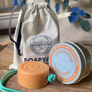 Mandarin Soap On A Rope, Fresh Natural Fragrance, Eco-friendly, Best Triple Milled Artisan French Marseille Soap with Organic Shea Butter