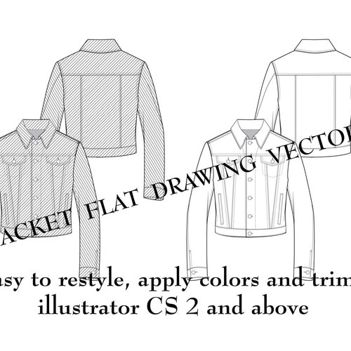 Vector Denim Jacket Flat Sketch for Adobe Illustrator - Etsy