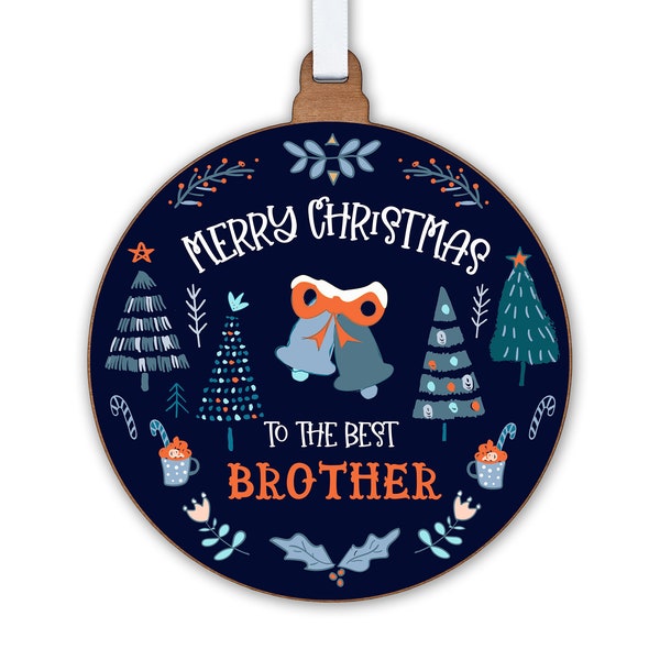 Large Merry Christmas Bauble Gift for Brother Wooden Christmas Decorations Tree Hanging Gift Tag Stocking Fillers Gifts for Friends Family