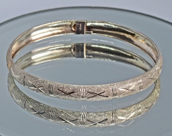 Sterling Silver Oval Hinged Bangle Bracelet with etched design