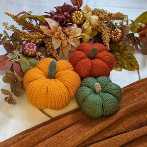 Hand-Knitted Decorative Pumpkins (Set of 3)